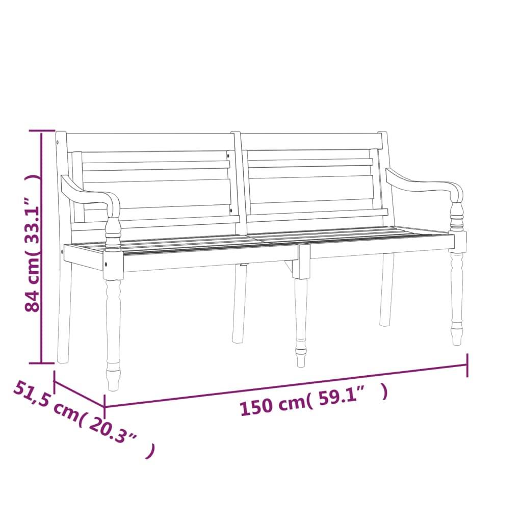 vidaXL Batavia-Bank mit Anthrazit Kissen 150 cm Massivholz Teak