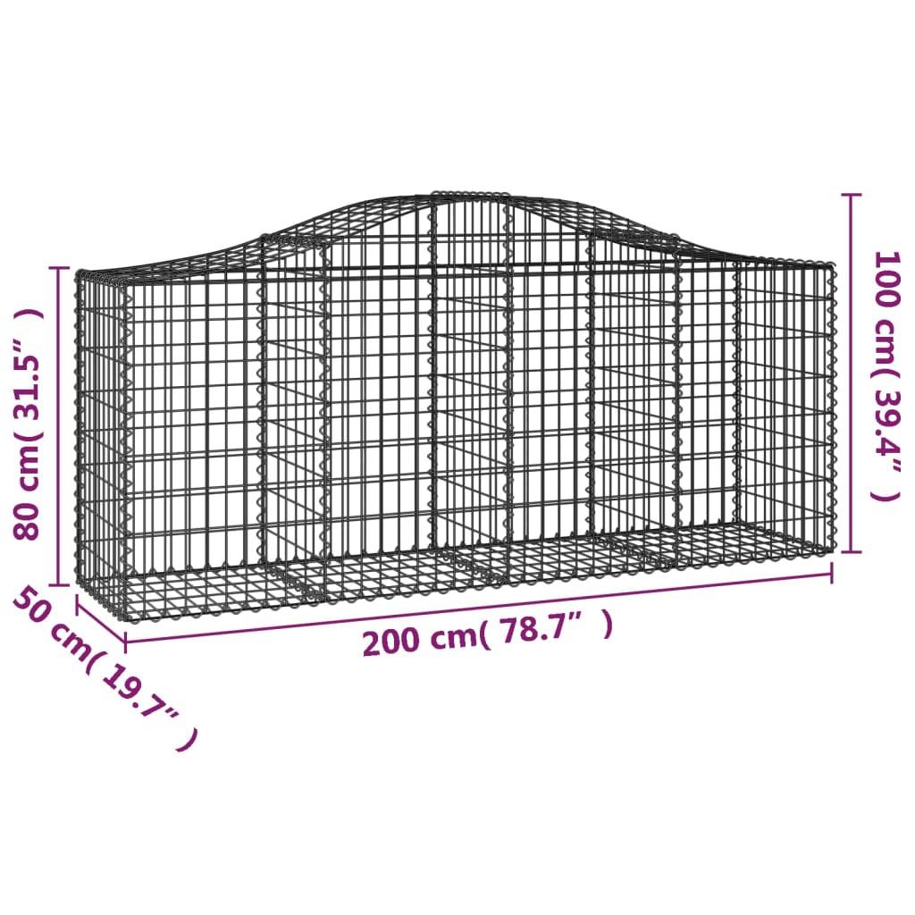 vidaXL Gabionen mit Hochbogen 10 Stk. 200x50x80/100cm Verzinktes Eisen