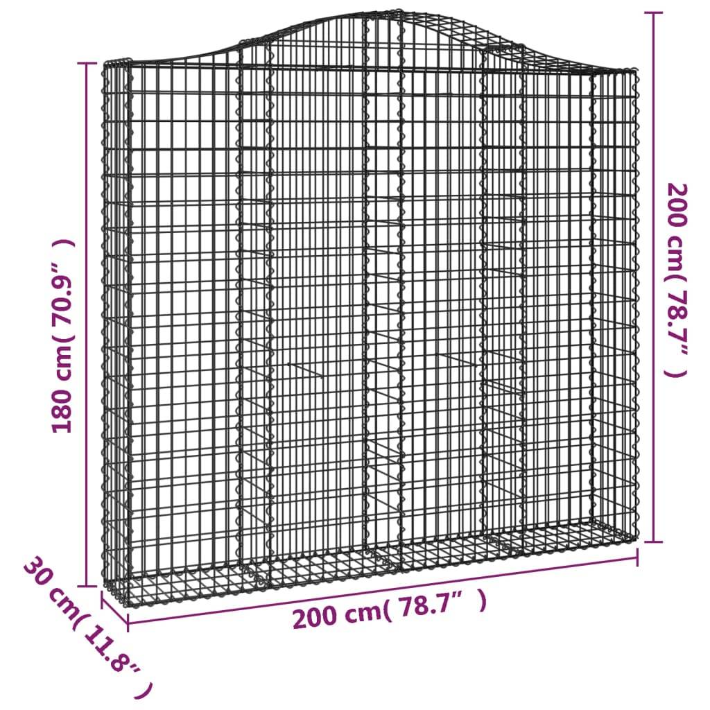 vidaXL Gabionen mit Hochbogen 9 Stk. 200x30x180/200cm Verzinktes Eisen