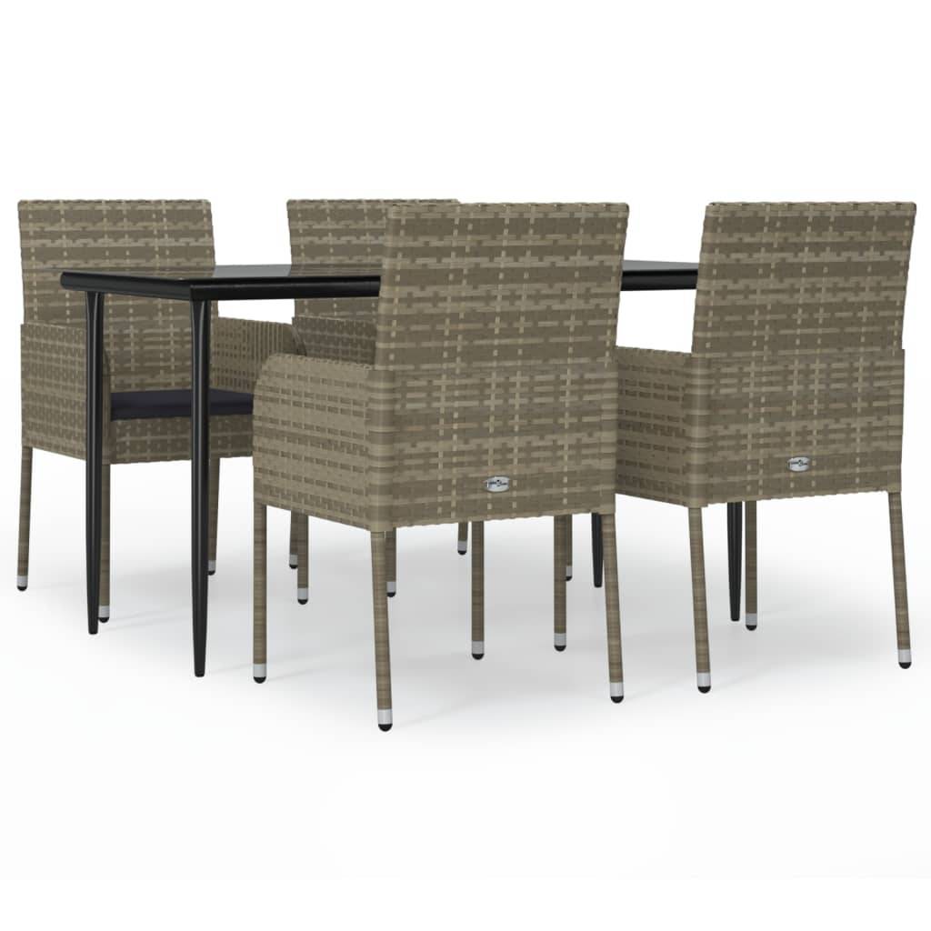 vidaXL 5-tlg. Garten-Essgruppe mit Kissen Schwarz und Grau Poly Rattan