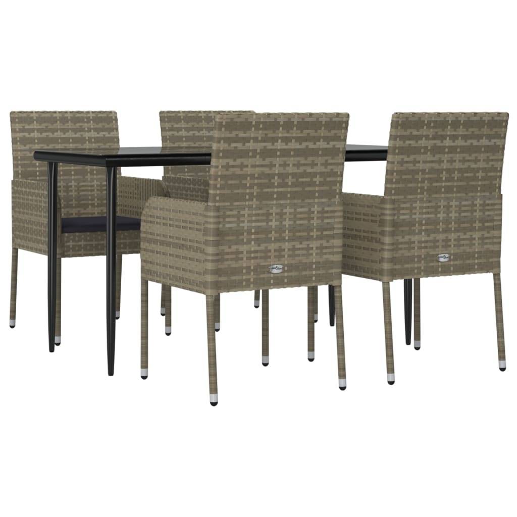 vidaXL 5-tlg. Garten-Essgruppe mit Kissen Schwarz und Grau Poly Rattan