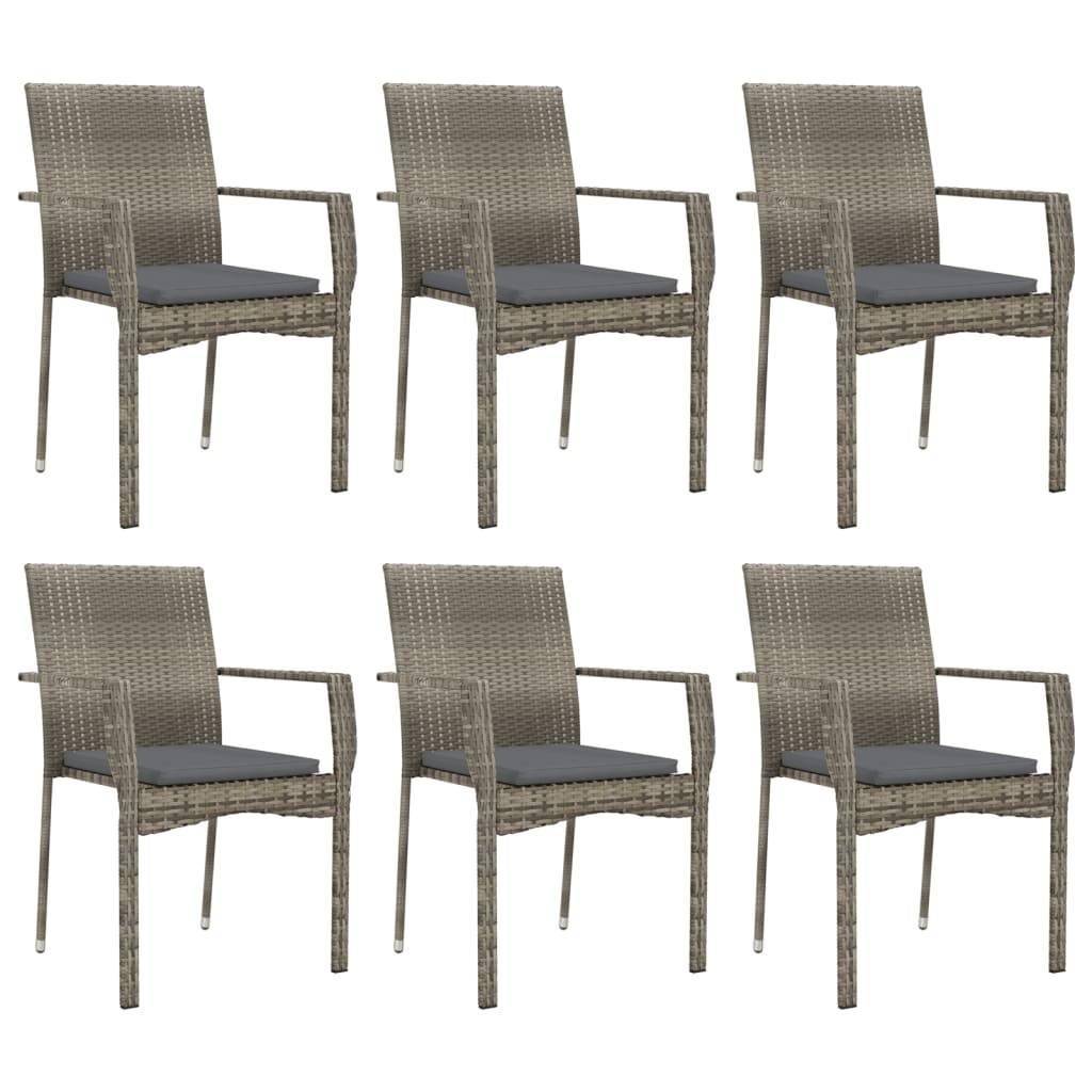 vidaXL 7-tlg. Garten-Essgruppe mit Kissen Grau Poly Rattan