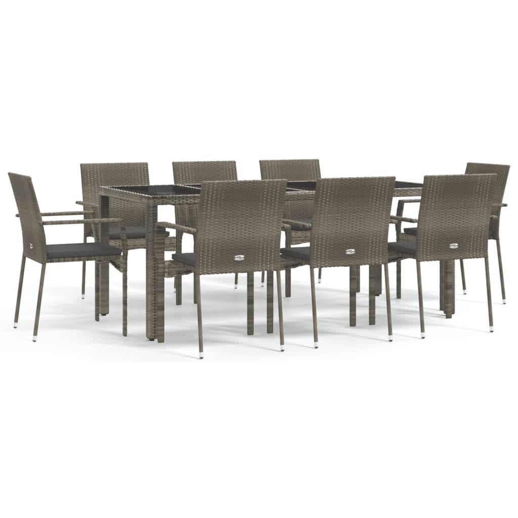 vidaXL 9-tlg. Garten-Essgruppe mit Kissen Grau Poly Rattan