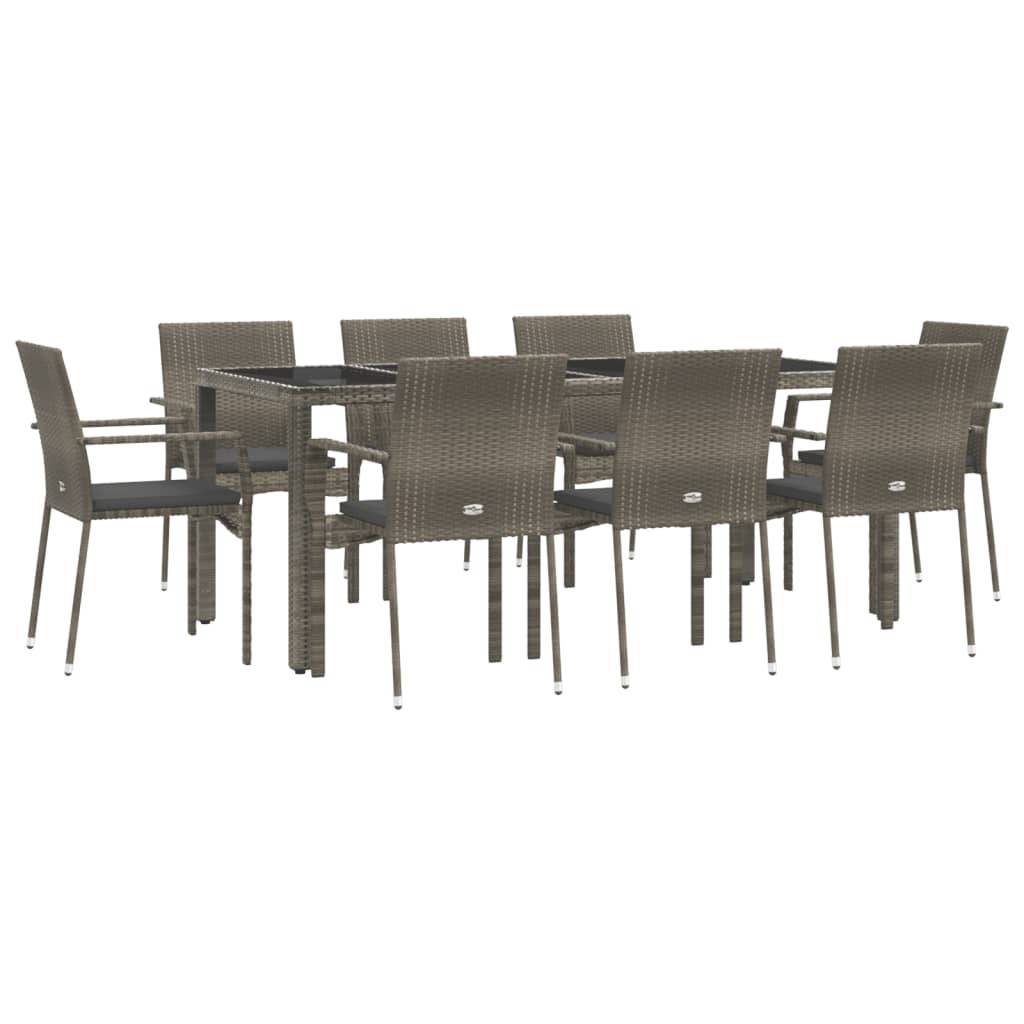 vidaXL 9-tlg. Garten-Essgruppe mit Kissen Grau Poly Rattan