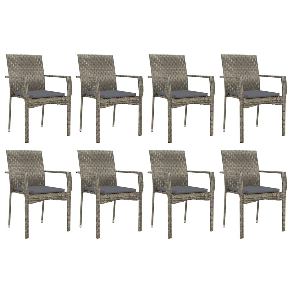 vidaXL 9-tlg. Garten-Essgruppe mit Kissen Grau Poly Rattan