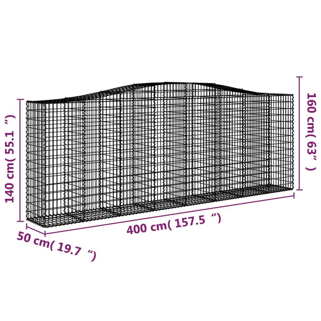 vidaXL Gabionen mit Hochbogen 9 Stk. 400x50x140/160cm Verzinktes Eisen