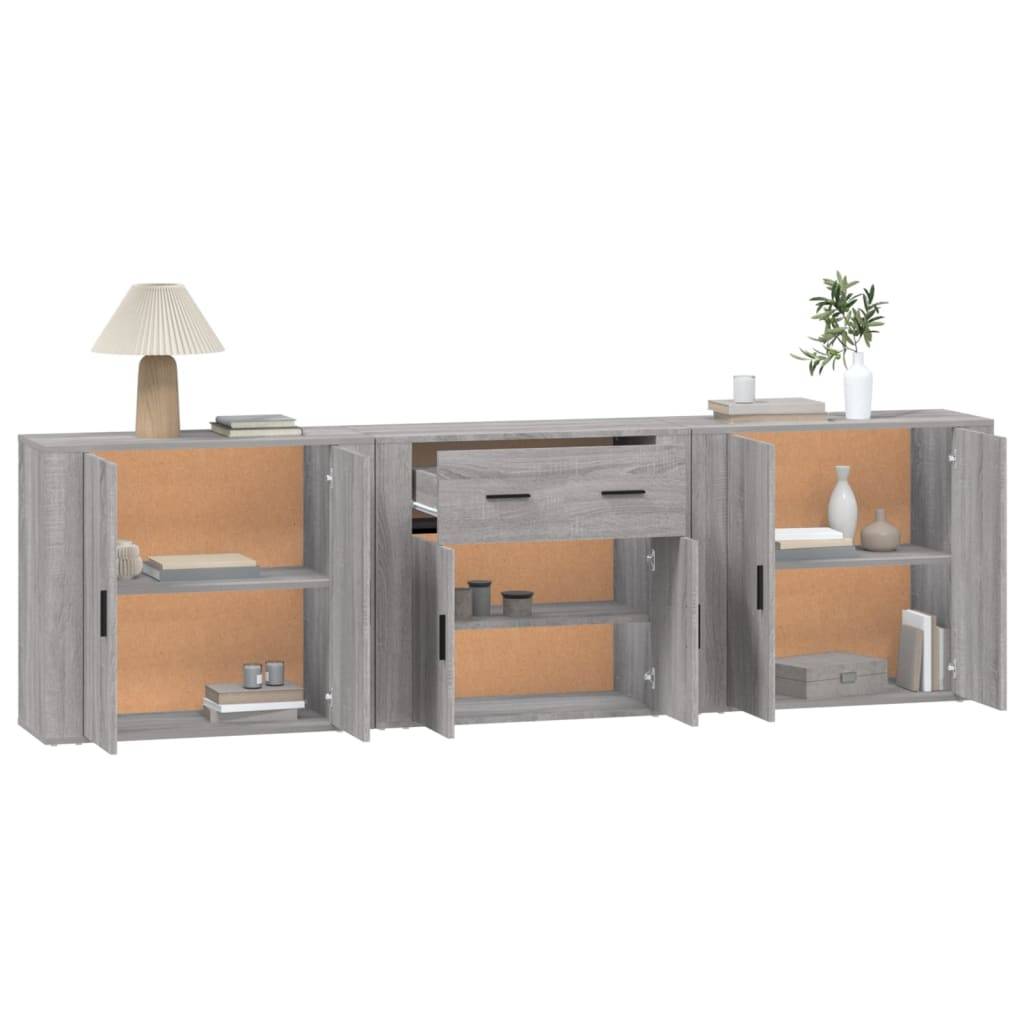 vidaXL Sideboards 3 Stk. Grau Sonoma Holzwerkstoff