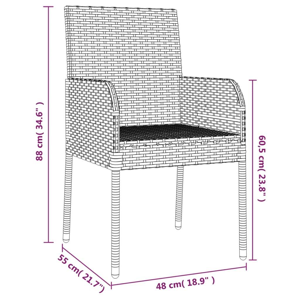 vidaXL 5-tlg. Garten-Essgruppe mit Kissen Schwarz und Grau Poly Rattan
