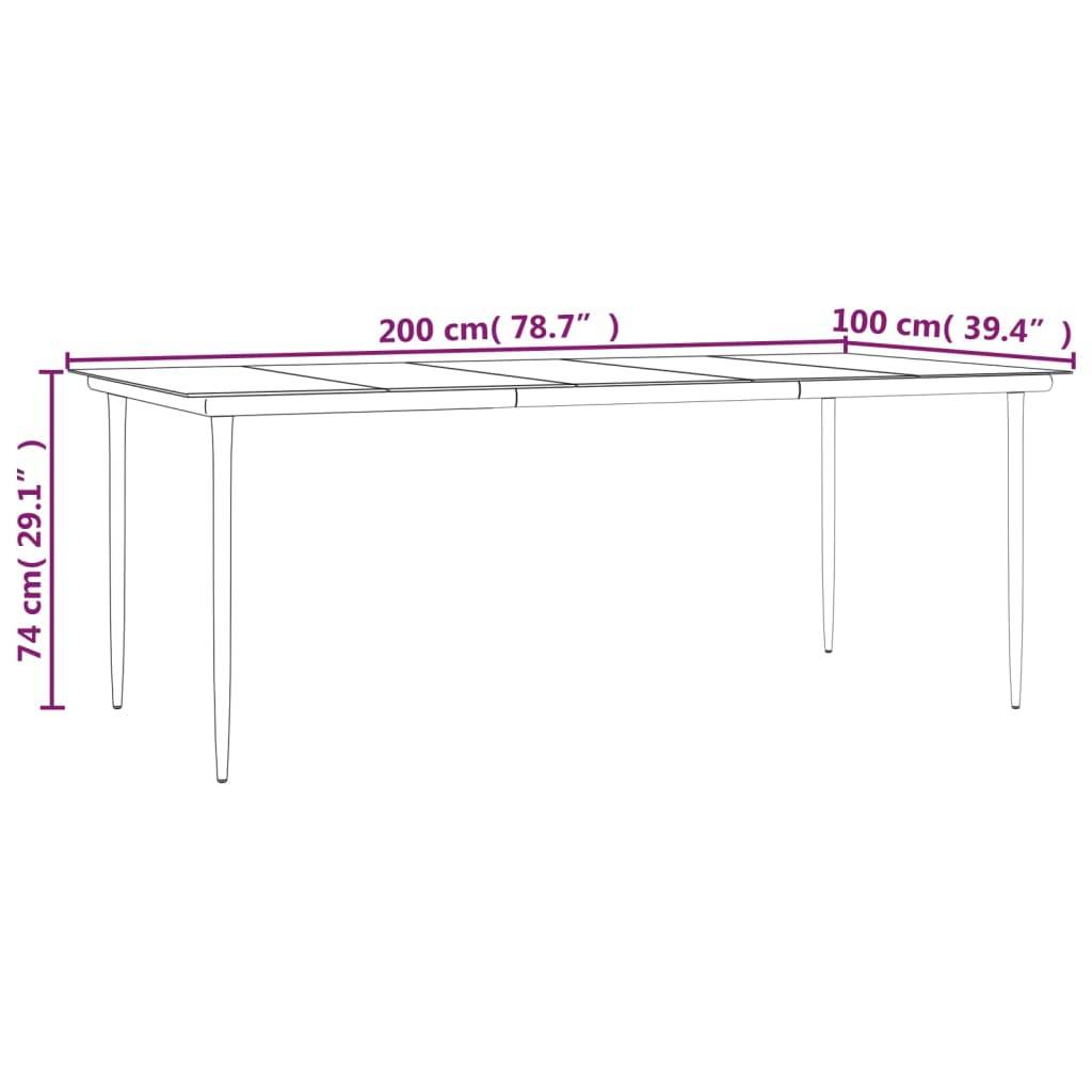 vidaXL Garten-Esstisch Schwarz 200x100x74 cm Stahl und Hartglas