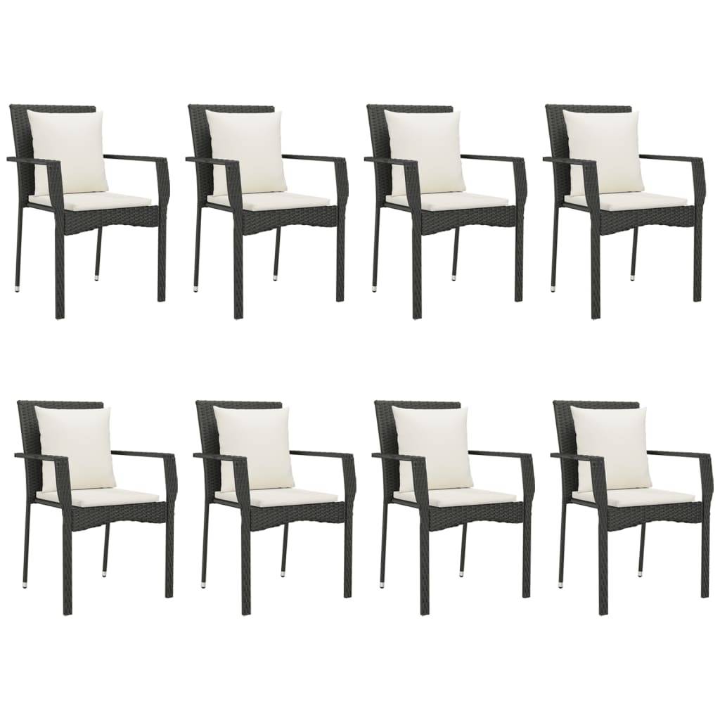 vidaXL 9-tlg. Garten-Essgruppe mit Kissen Schwarz Poly Rattan