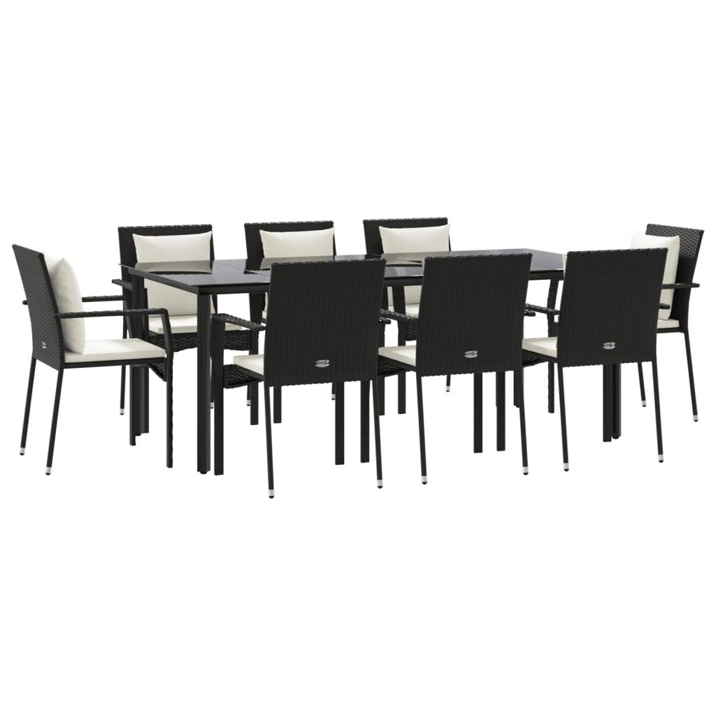 vidaXL 9-tlg. Garten-Essgruppe mit Kissen Schwarz Poly Rattan