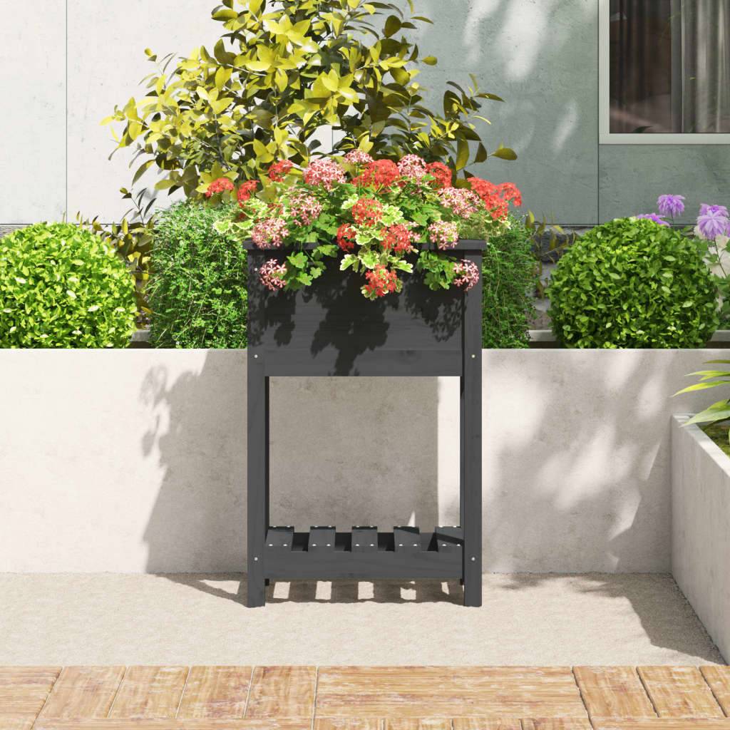 vidaXL Pflanzkübel mit Ablage Grau 54x34,5x81 cm Massivholz Kiefer