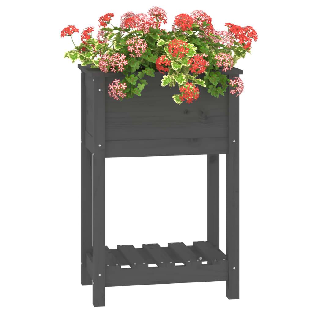 vidaXL Pflanzkübel mit Ablage Grau 54x34,5x81 cm Massivholz Kiefer