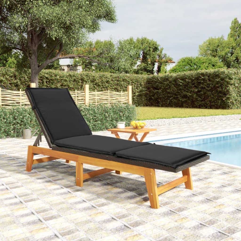 vidaXL Sonnenliege mit Tisch Poly Rattan und Massivholz Akazie