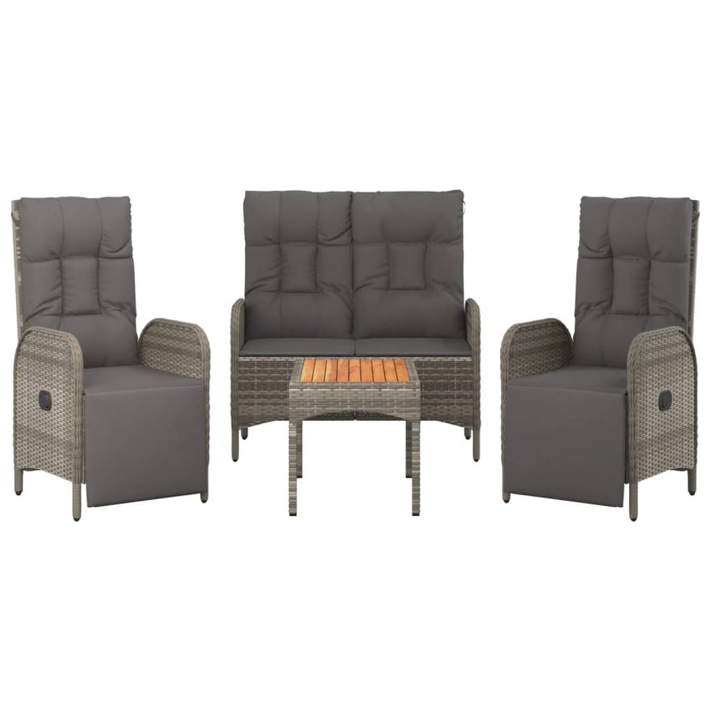 vidaXL 4-tlg. Garten-Essgruppe mit Kissen Grau Poly Rattan
