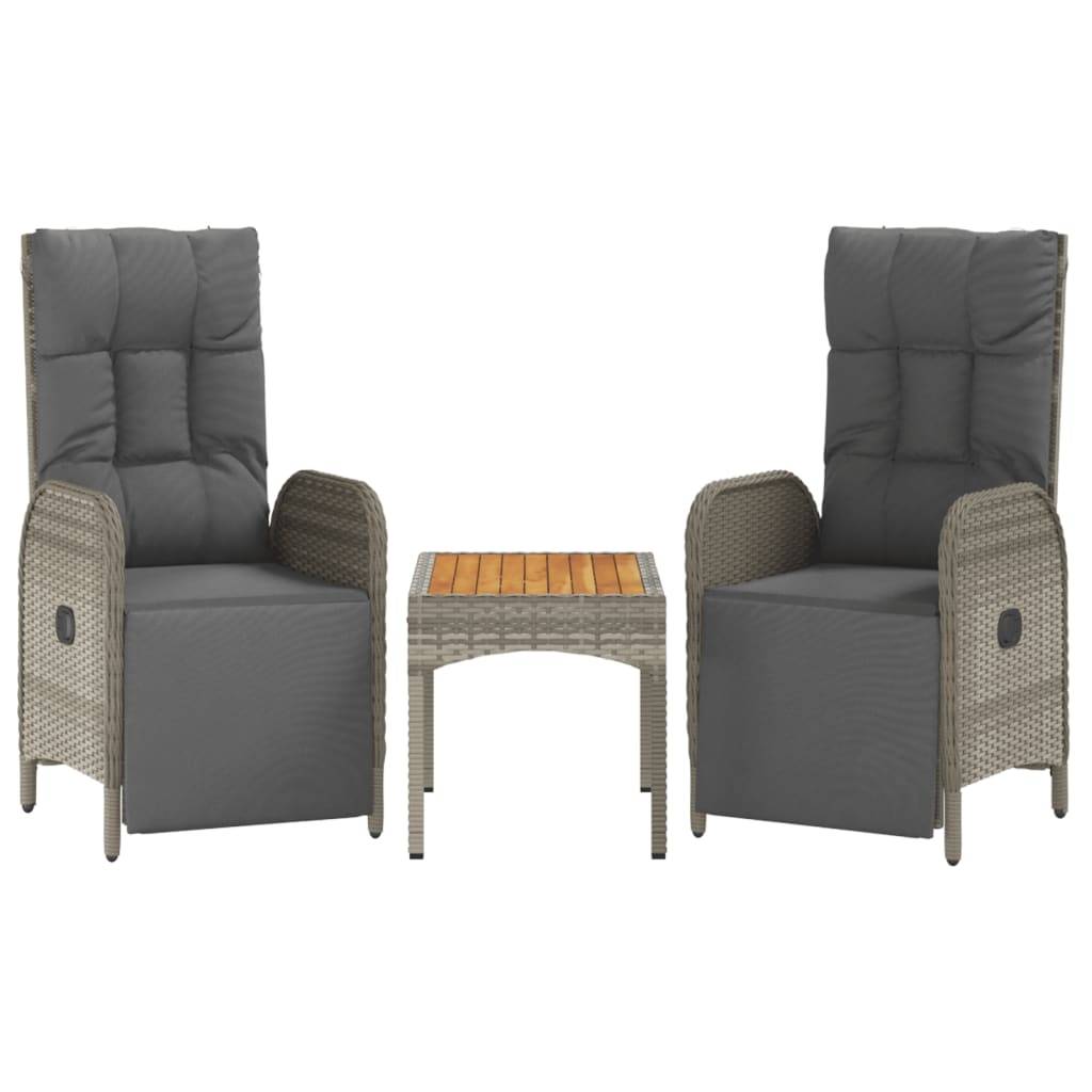 vidaXL Garten-Relaxstühle 2 Stk. mit Tisch Grau Poly Rattan