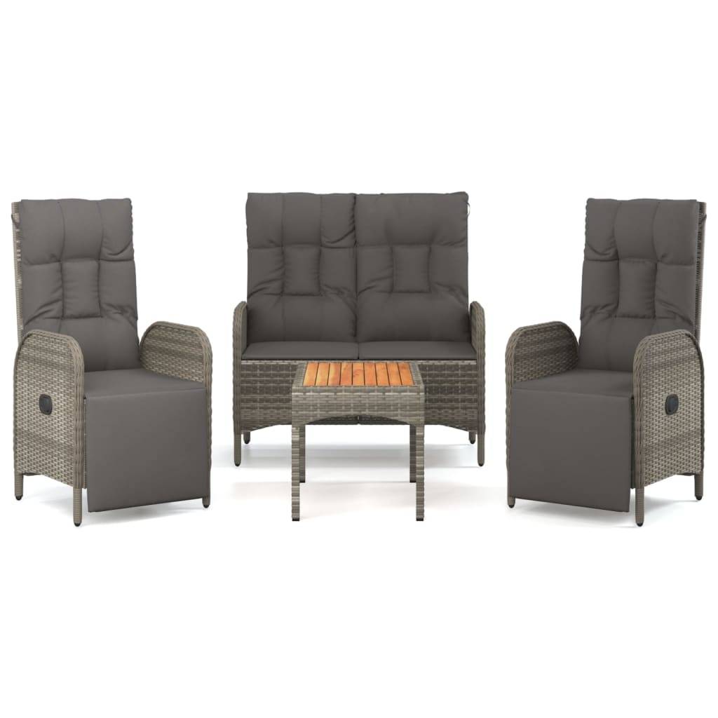vidaXL 4-tlg. Garten-Essgruppe mit Kissen Grau Poly Rattan