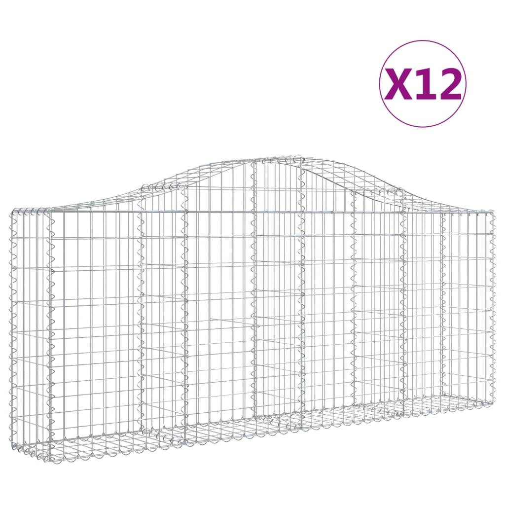 vidaXL Gabionen mit Hochbogen 12 Stk. 200x30x80/100cm Verzinktes Eisen
