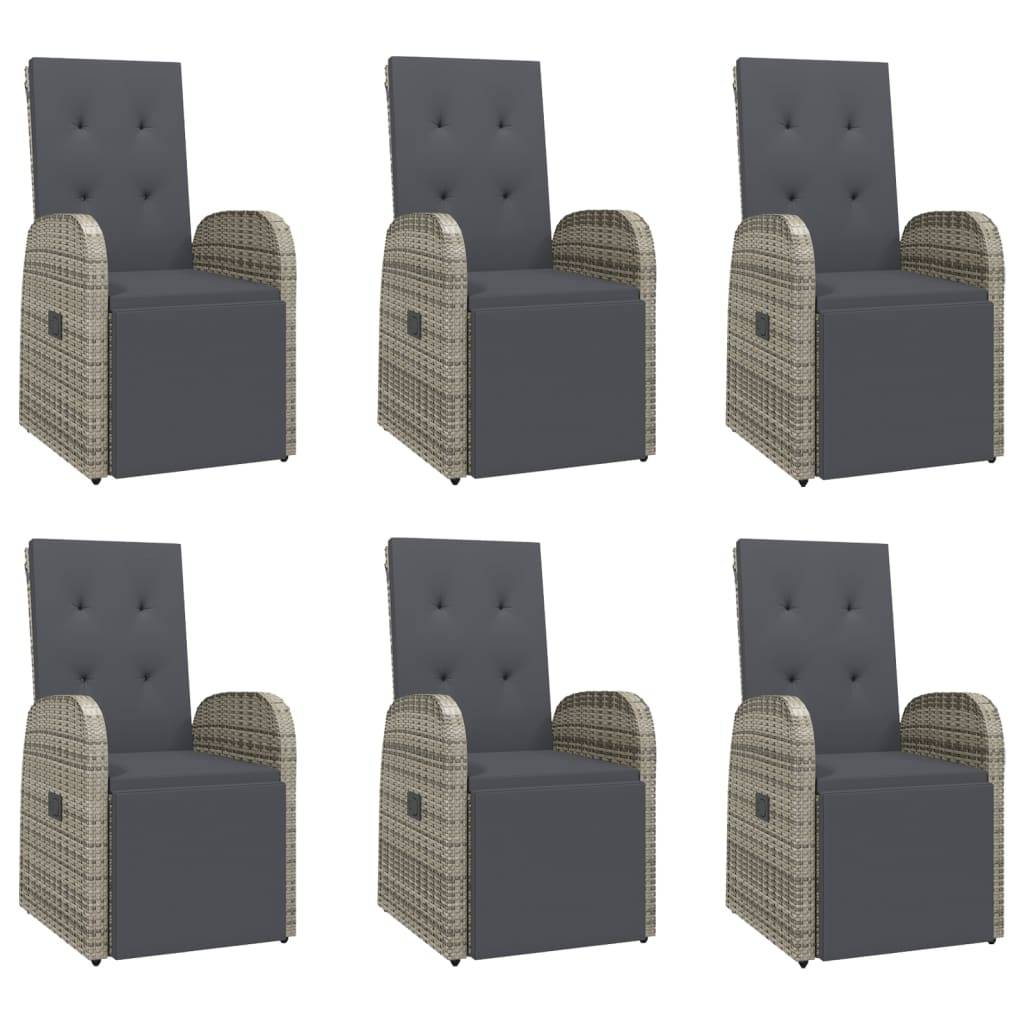 vidaXL 7-tlg. Garten-Essgruppe mit Kissen Grau Poly Rattan