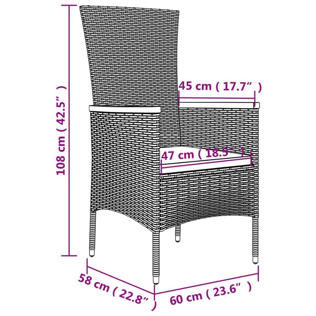 vidaXL 5-tlg. Garten-Essgruppe mit Kissen Grau Poly Rattan