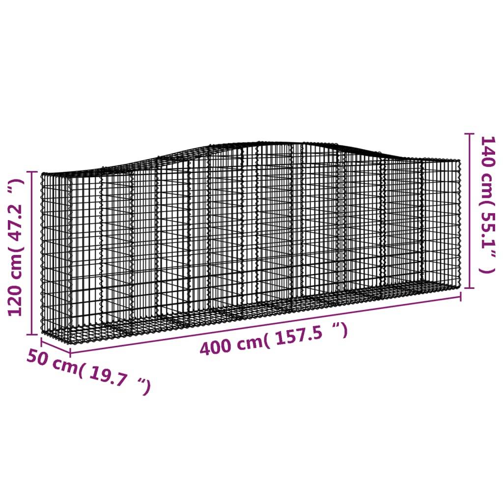 vidaXL Gabionen mit Hochbogen 7 Stk. 400x50x120/140cm Verzinktes Eisen