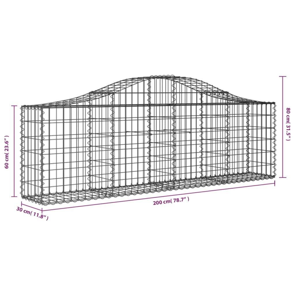 vidaXL Gabionen mit Hochbogen 3 Stk. 200x30x60/80 cm Verzinktes Eisen