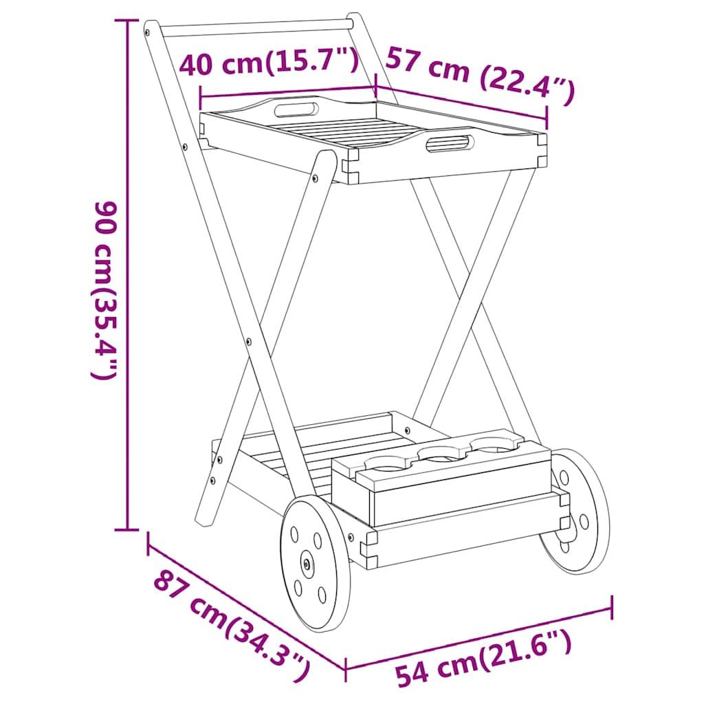vidaXL Teewagen 54x87x90 cm Massivholz Akazie