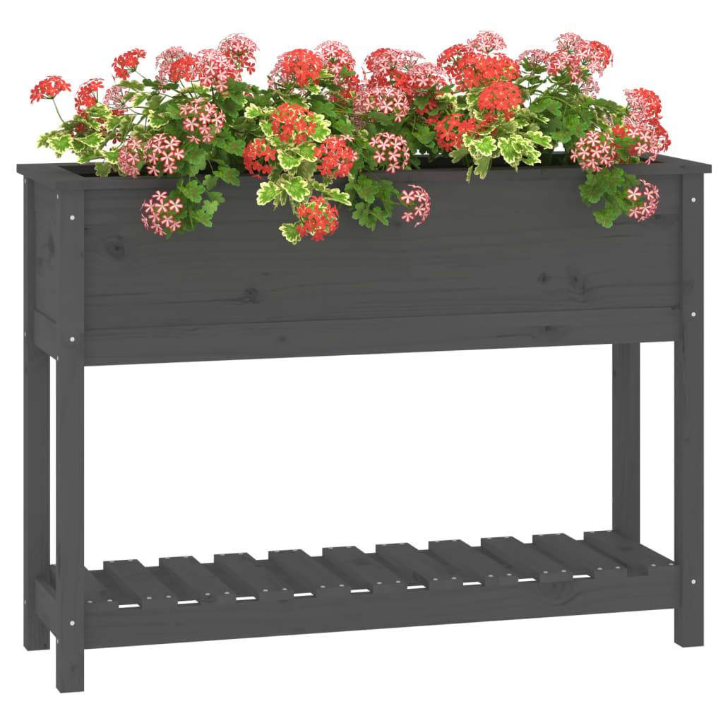 vidaXL Pflanzkübel mit Ablage Grau 111,5x34,5x81 cm Massivholz Kiefer