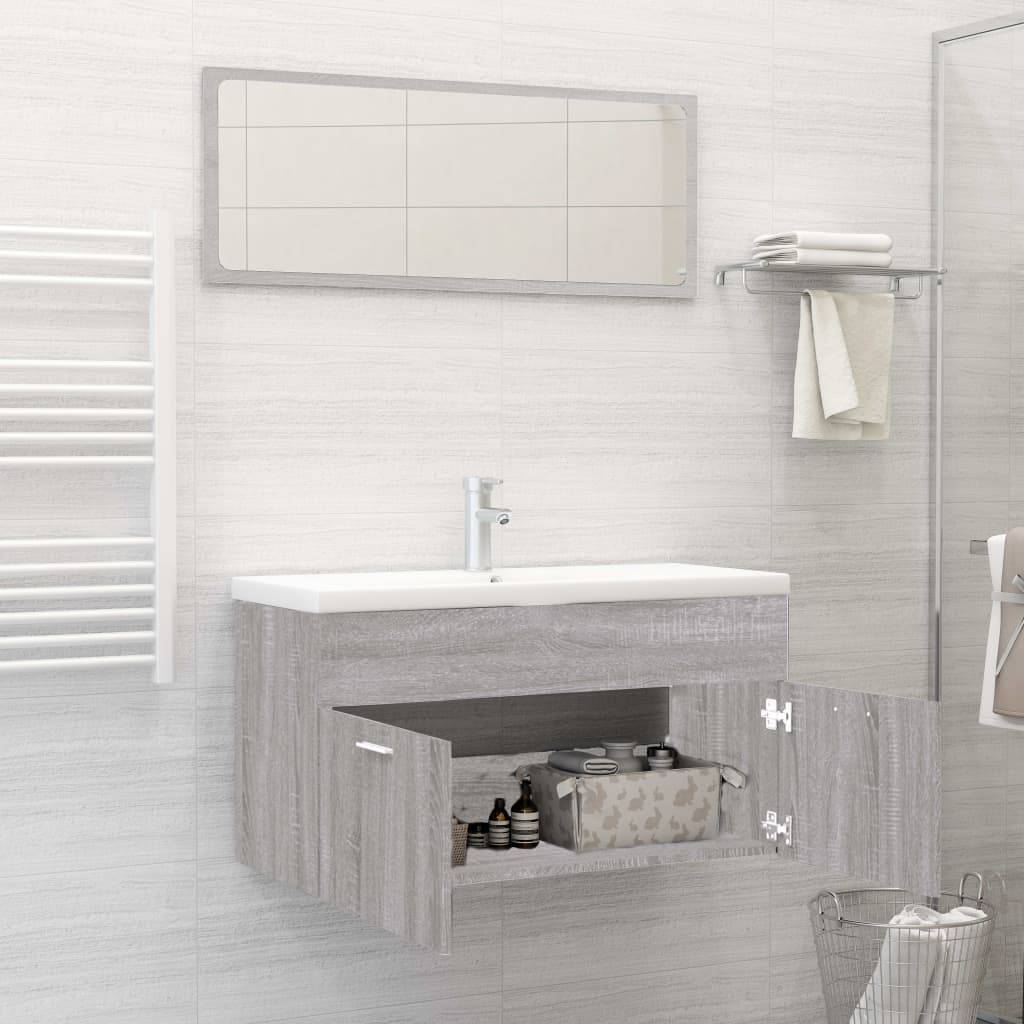 vidaXL 2-tlg. Badmöbel-Set Grau Sonoma Holzwerkstoff