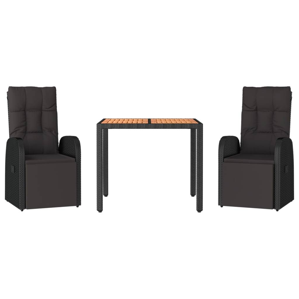 vidaXL 3-tlg. Garten-Essgruppe Schwarz Poly Rattan & Massivholz Akazie