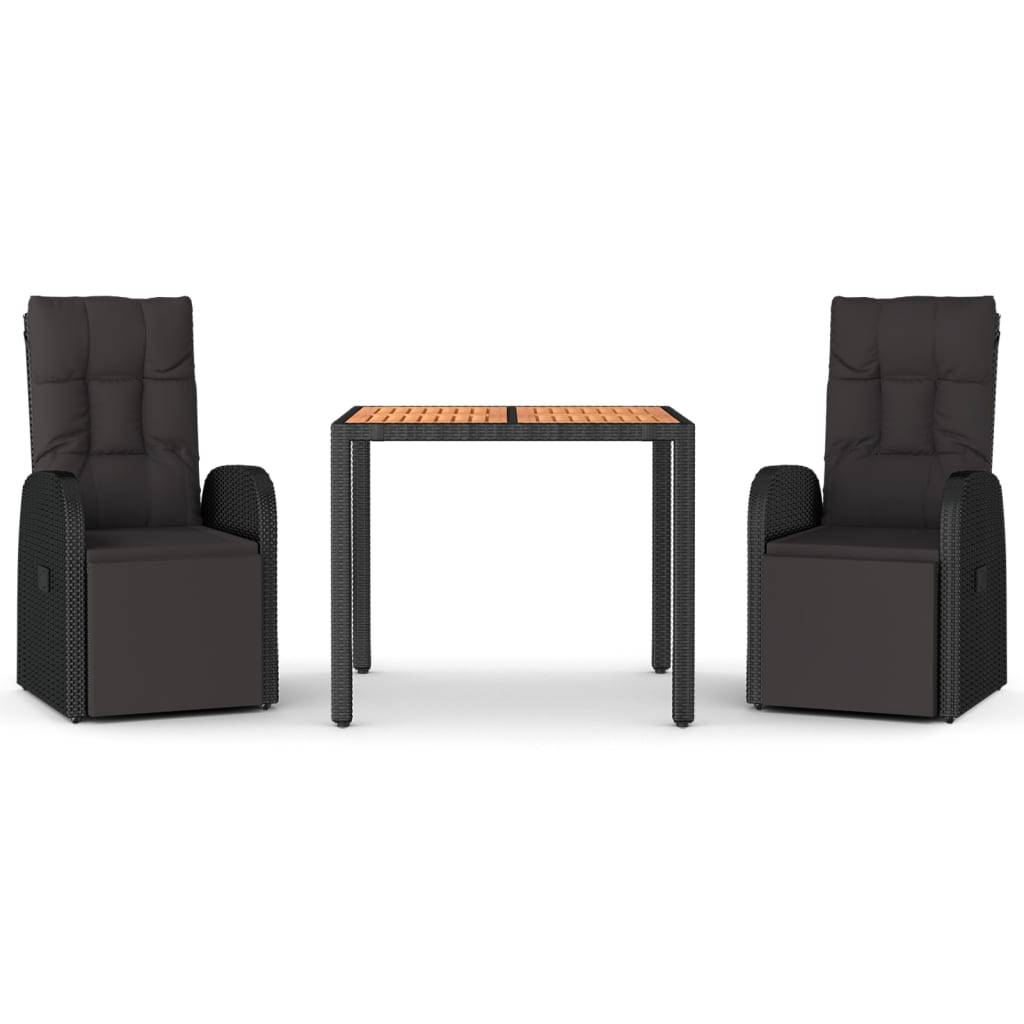 vidaXL 3-tlg. Garten-Essgruppe Schwarz Poly Rattan & Massivholz Akazie