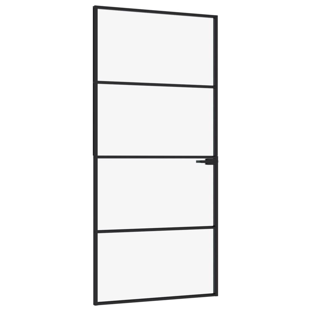 vidaXL Innentür Schwarz 93x201,5 cm Hartglas & Aluminium Schlank