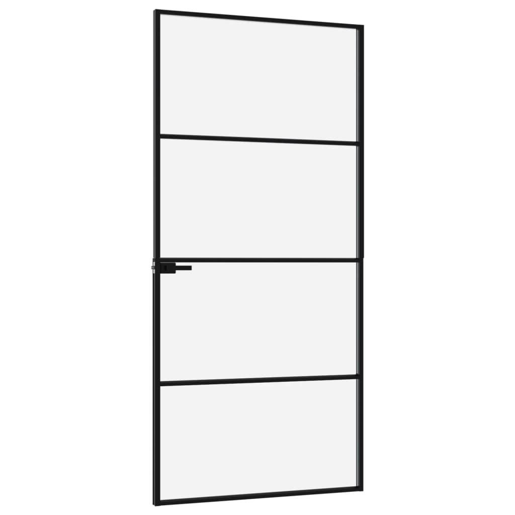 vidaXL Innentür Schwarz 93x201,5 cm Hartglas & Aluminium Schlank