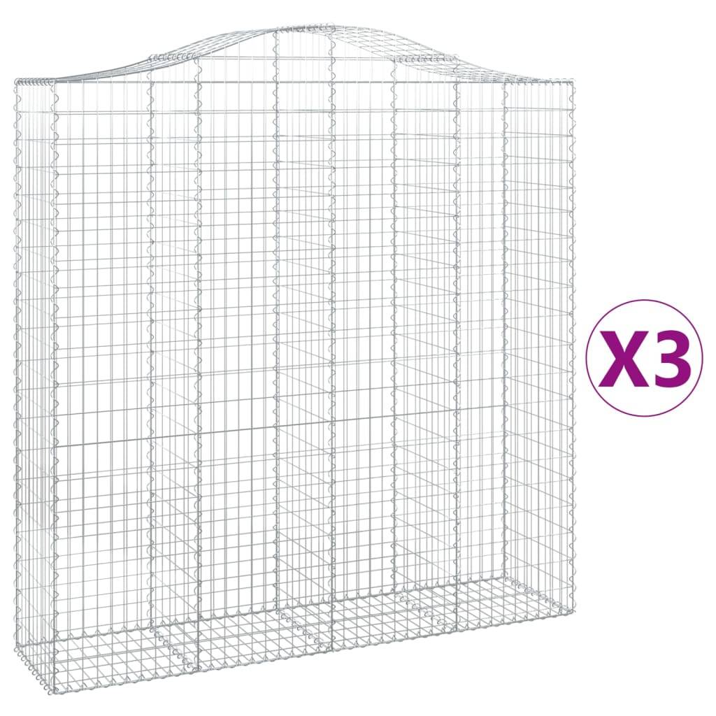 vidaXL Gabionen mit Hochbogen 3 Stk. 200x50x200/220cm Verzinktes Eisen