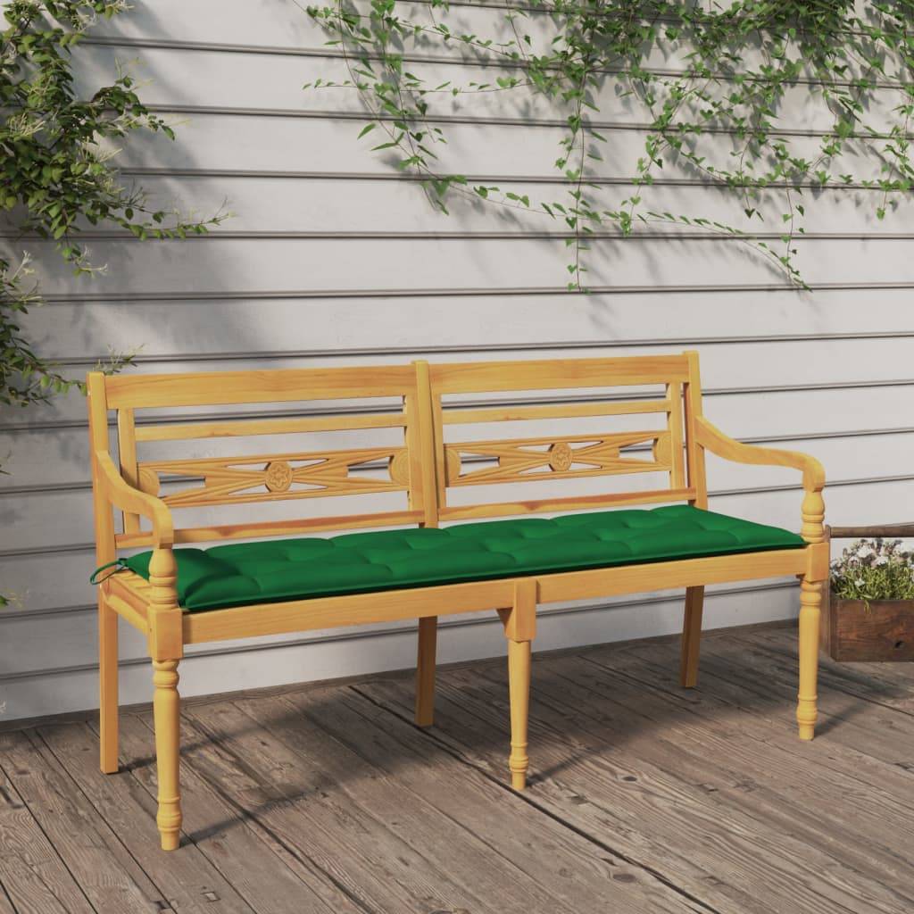vidaXL Batavia-Bank mit Grünem Kissen 150 cm Massivholz Teak