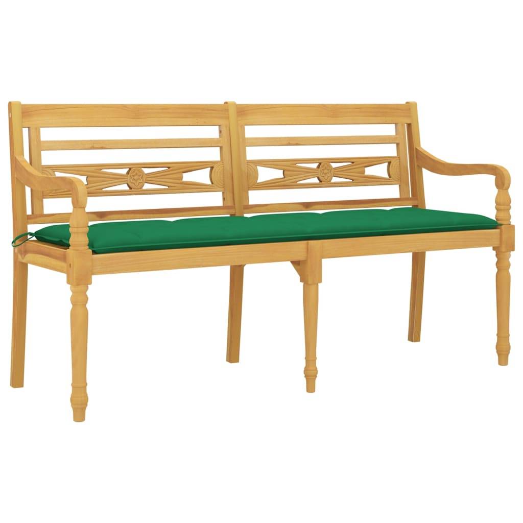 vidaXL Batavia-Bank mit Grünem Kissen 150 cm Massivholz Teak