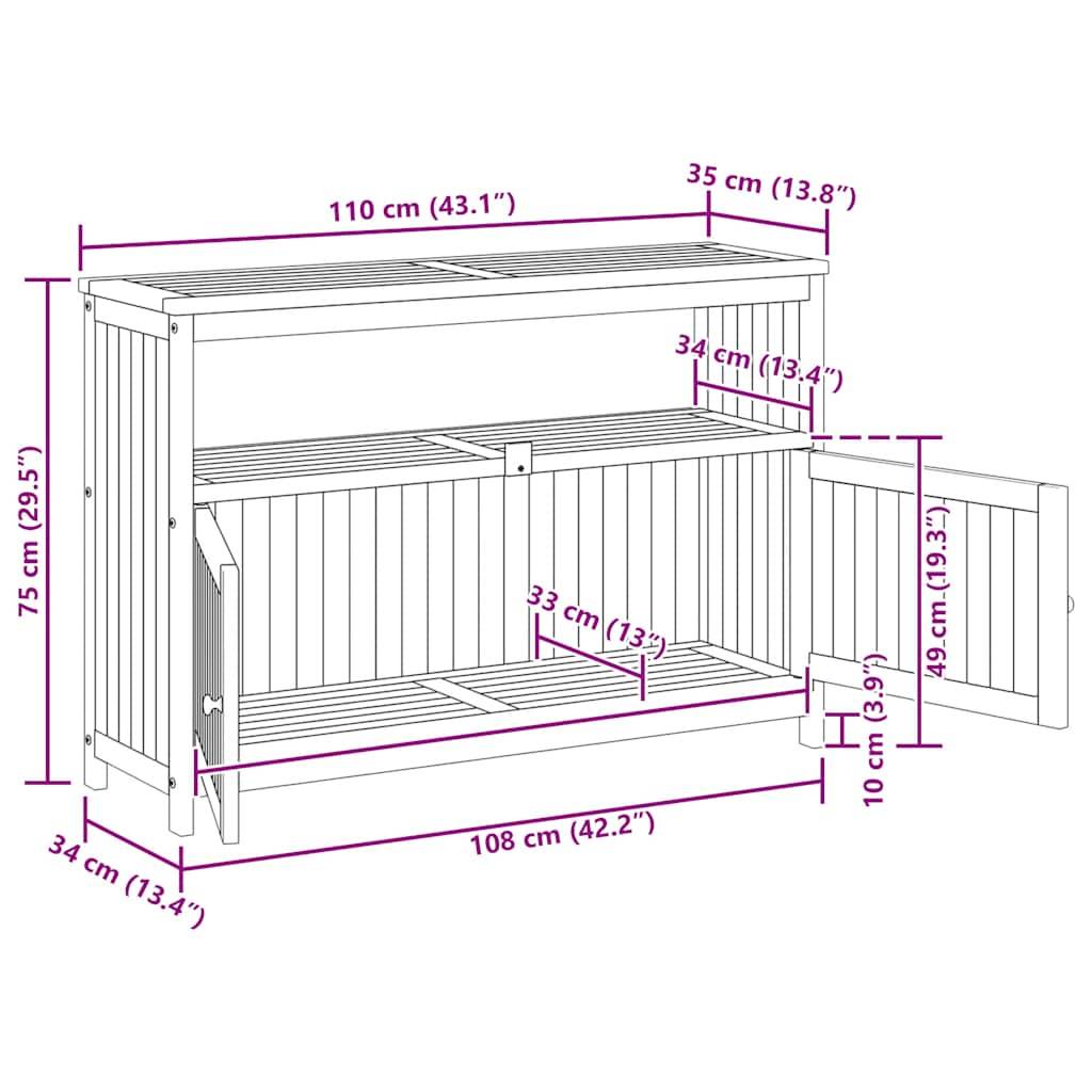 vidaXL Garten-Konsolentisch 110x35x75 cm Massivholz Akazie