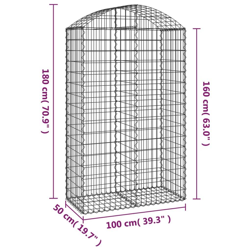 vidaXL Gabione mit Hochbogen 100x50x160/180 cm Verzinktes Eisen
