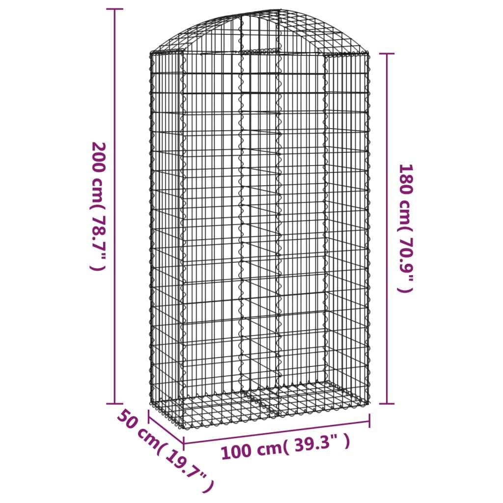 vidaXL Gabione mit Hochbogen 100x50x180/200 cm Verzinktes Eisen