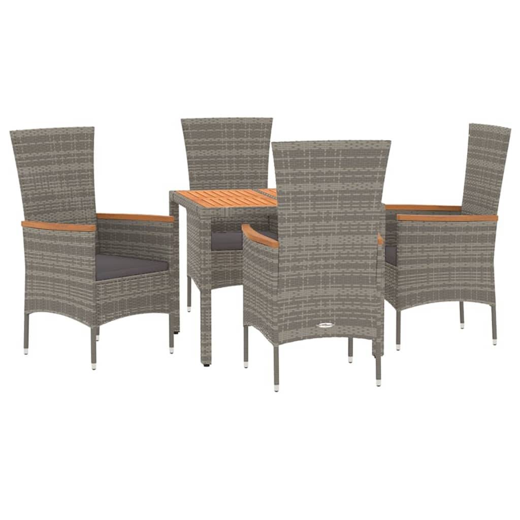 vidaXL 5-tlg. Garten-Essgruppe mit Kissen Grau Poly Rattan
