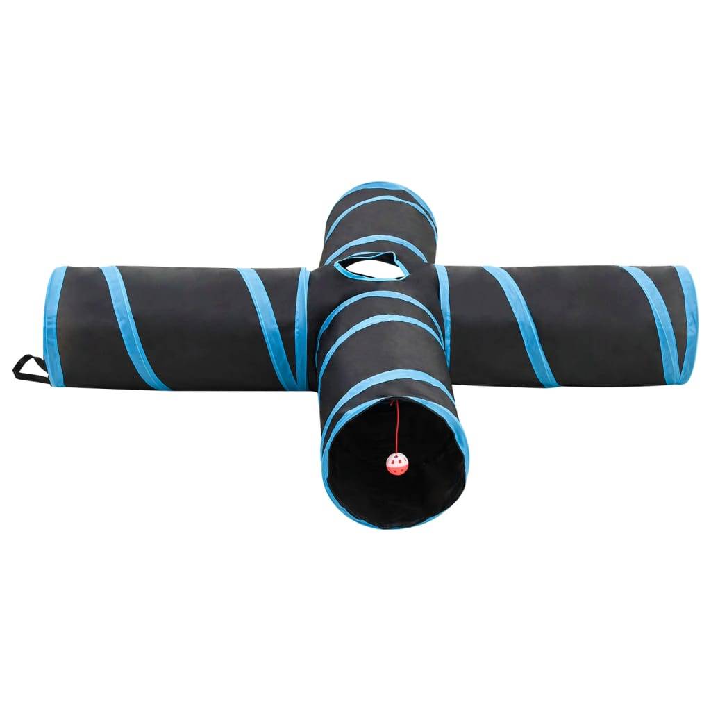 vidaXL Katzentunnel 4-Wege Schwarz und Blau 132 cm Polyester