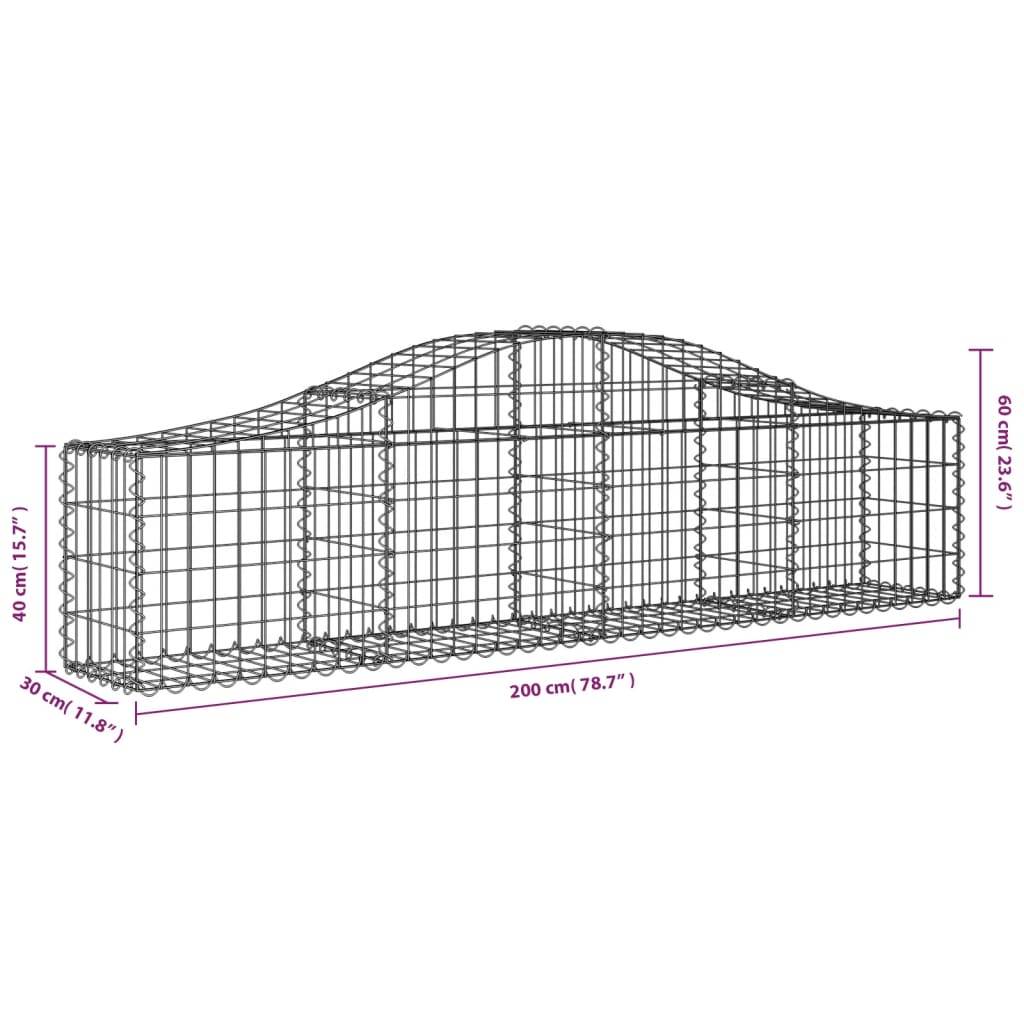 vidaXL Gabione mit Hochbogen 200x30x40/60 cm Verzinktes Eisen