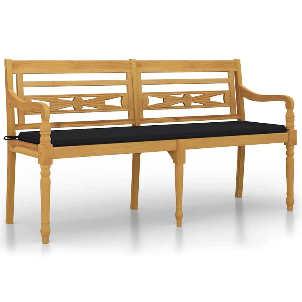 vidaXL Batavia-Bank mit Schwarzem Kissen 150 cm Massivholz Teak