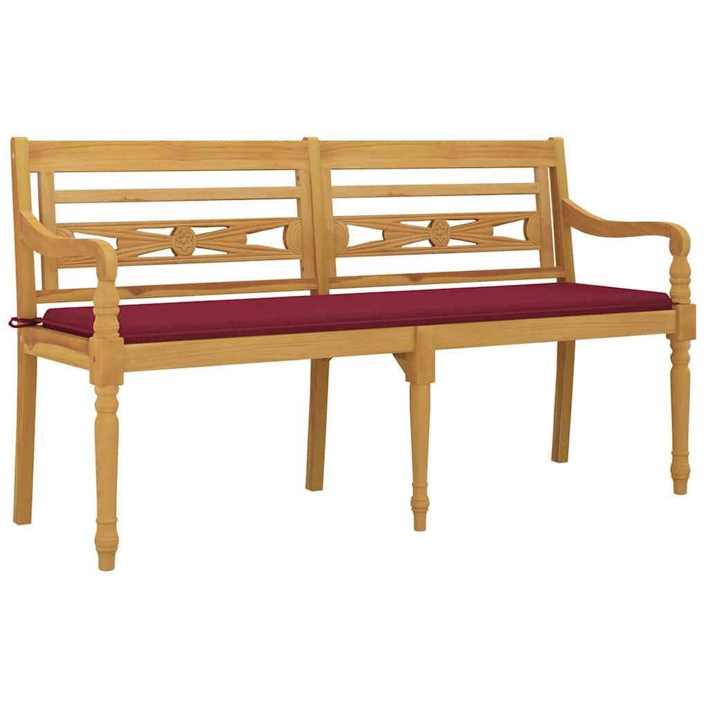 vidaXL Batavia-Bank mit Weinrotem Kissen 150 cm Massivholz Teak