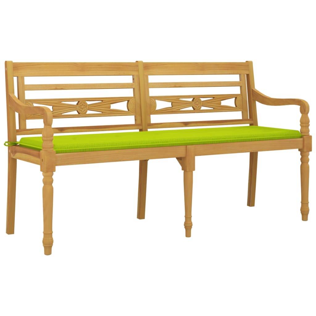 vidaXL Batavia-Bank mit Hellgrünem Kissen 150 cm Massivholz Teak