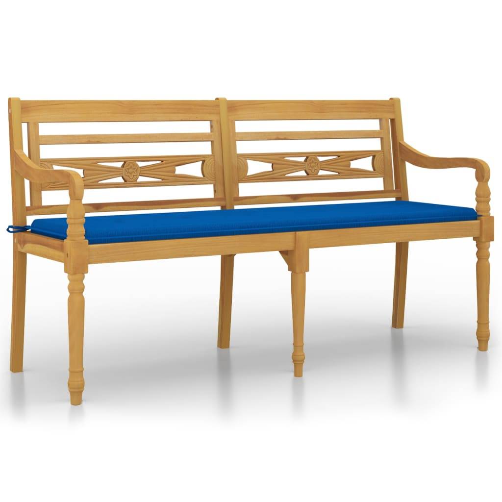 vidaXL Batavia-Bank mit Königsblauem Kissen 150 cm Massivholz Teak