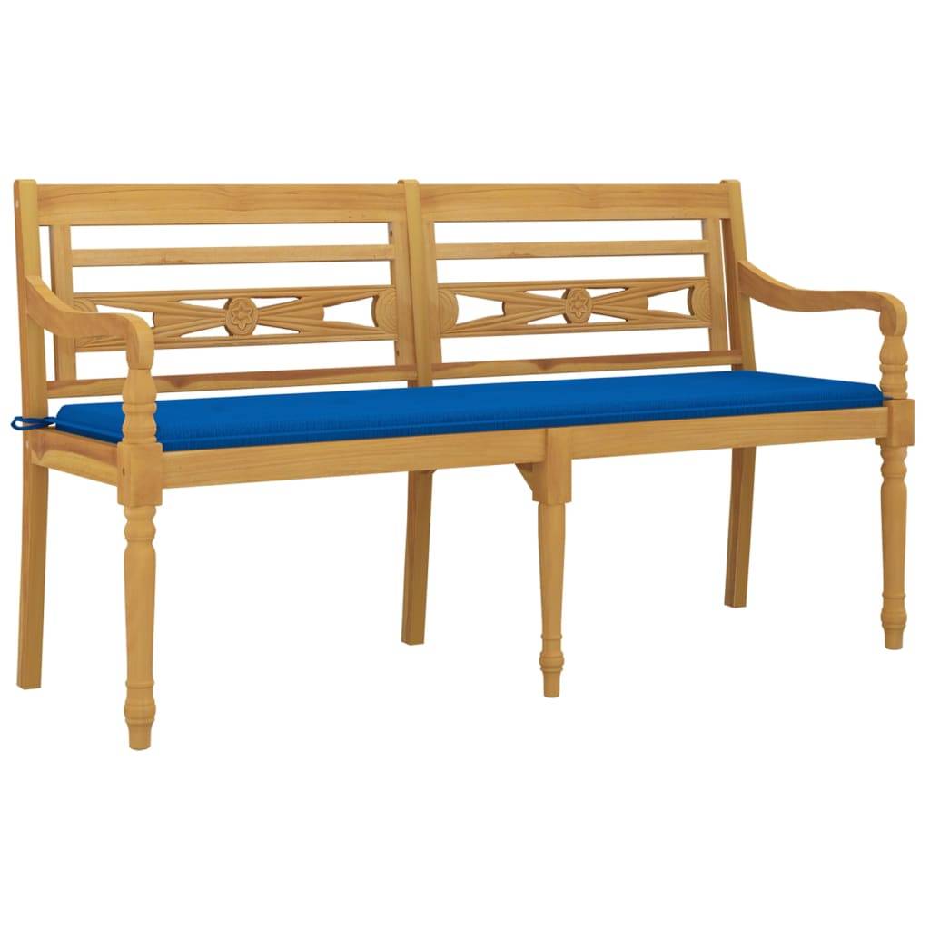 vidaXL Batavia-Bank mit Königsblauem Kissen 150 cm Massivholz Teak