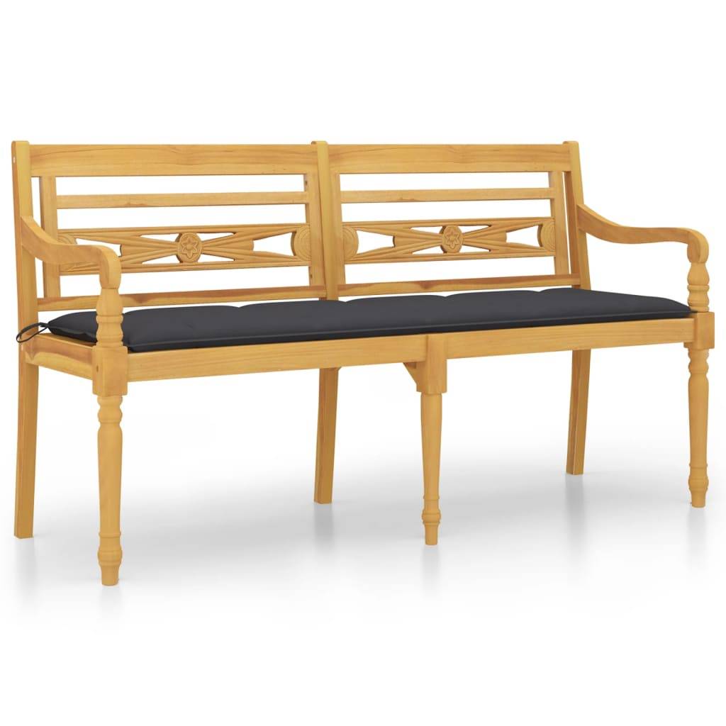 vidaXL Batavia-Bank mit Anthrazit Kissen 150 cm Massivholz Teak