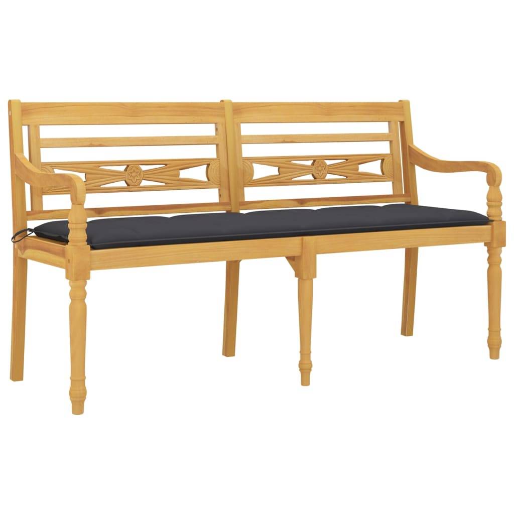 vidaXL Batavia-Bank mit Anthrazit Kissen 150 cm Massivholz Teak