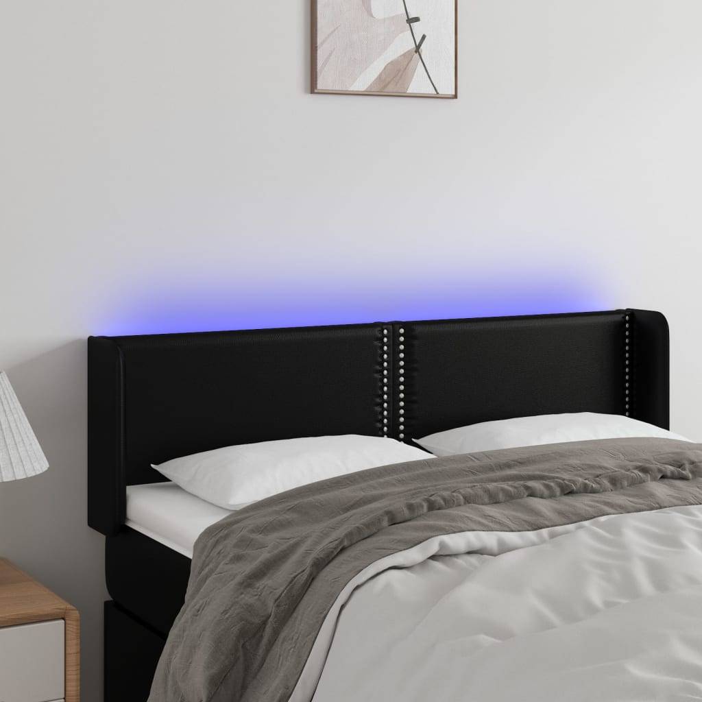 vidaXL LED Kopfteil Schwarz 147x16x78/88 cm Kunstleder